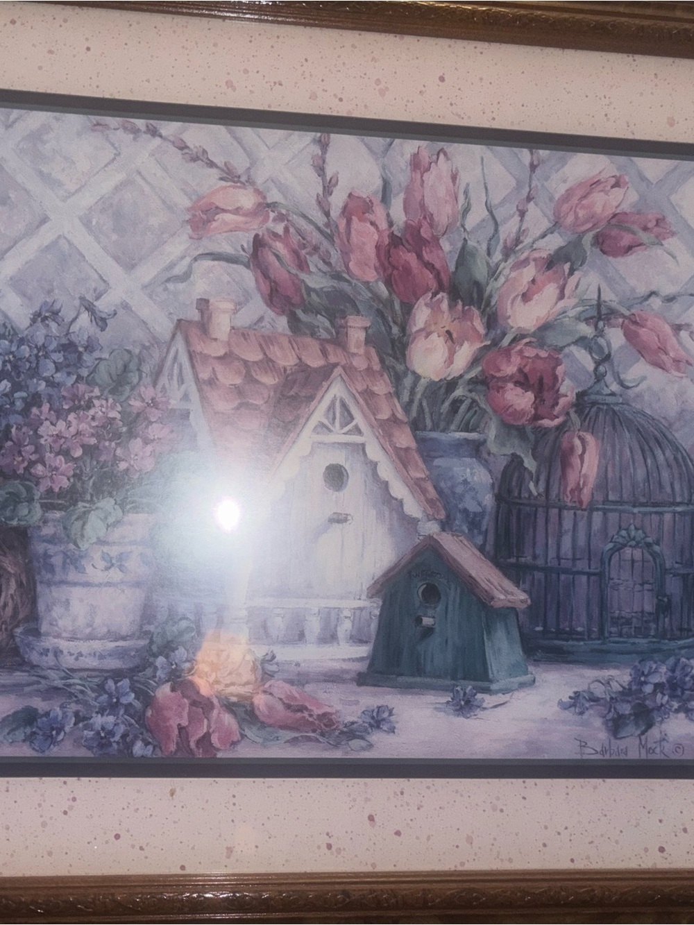 Vintage Floral Print titled Birdhouse Blessings By Barbara Mock